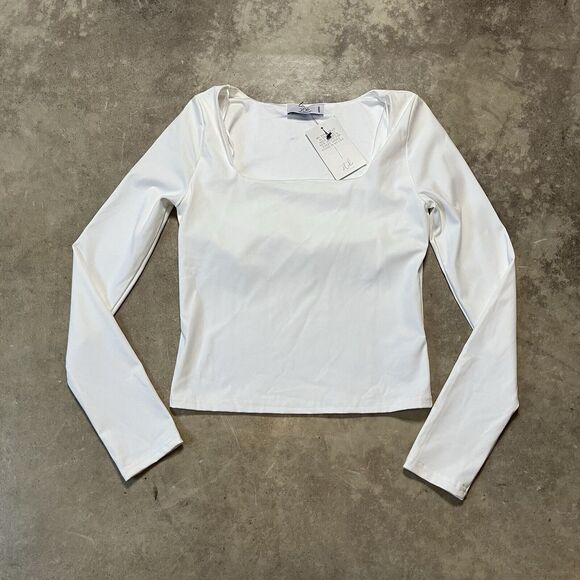 Stile Collection‎ Shirt Womens Medium White Square Neck Layering Top Basic - Picture 1 of 9